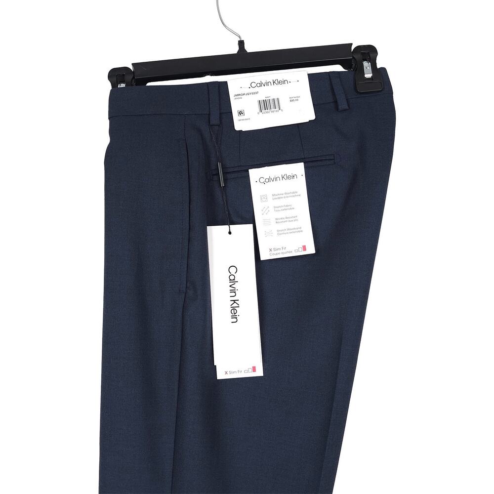 Calvin Klein Mens Slim Fit Dress Pants 34x34 Navy Blue Solid Stretch NWT